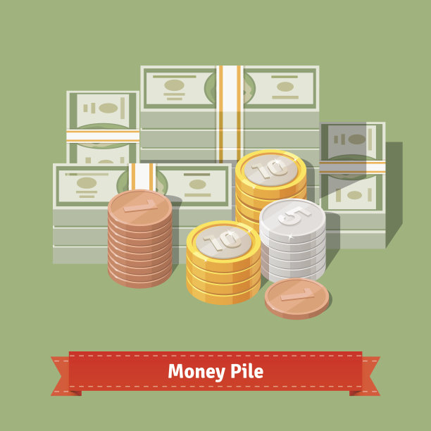 成堆的现金。美元和一些硬币图片下载