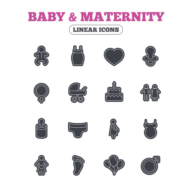 婴儿和孕妇线图标。奶嘴、尿布图片下载