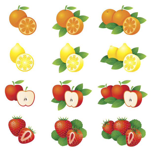 橘子，柠檬，苹果，草莓，插图图片下载