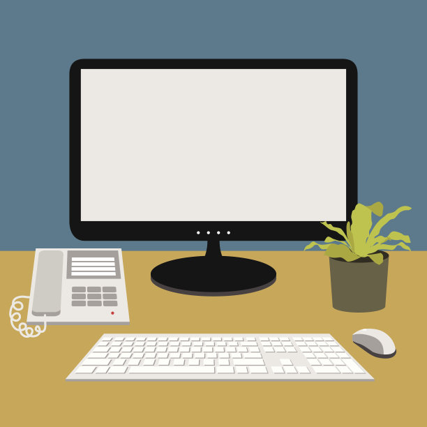 电脑，电话在办公桌上，矢量图片下载