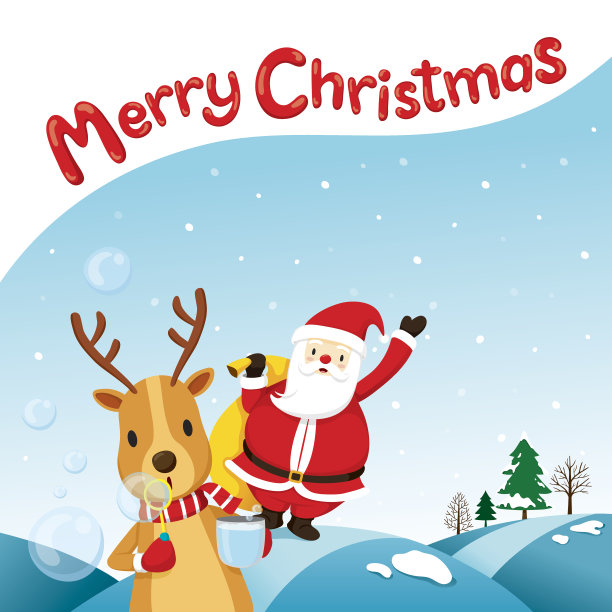 驯鹿和圣诞老人一起吹泡泡图片下载