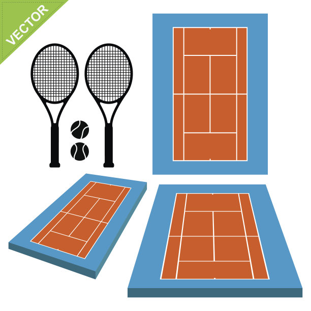 球场和网球矢量图片下载