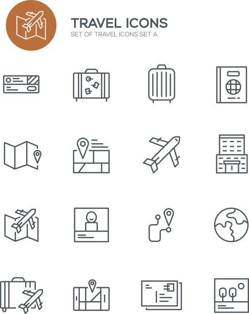 一套16旅游现代线图标图片下载