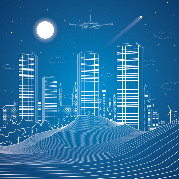 沙丘，山脉，夜城的背景图片下载