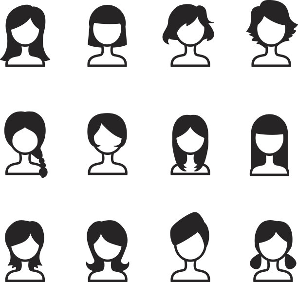 女性发型图标矢量图集图片下载