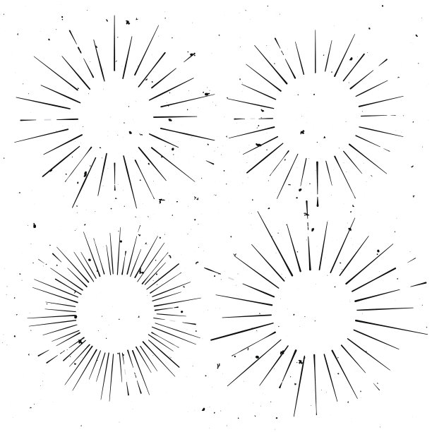 一套复古圆形手绘射线框架，星爆模板素材图片