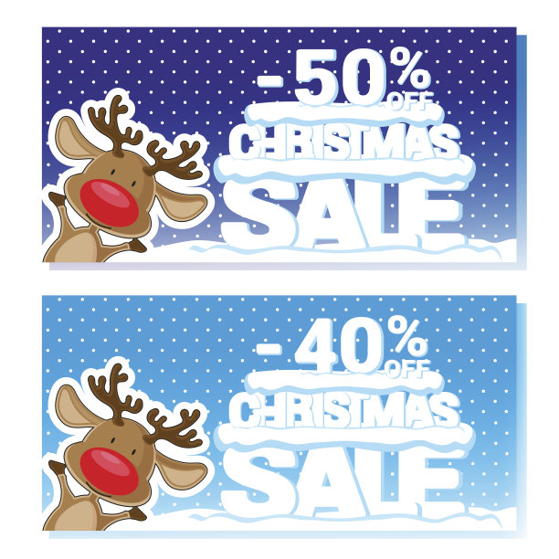 圣诞促销海报:有趣的圣诞老人的鹿。卡通风格。矢量图图片下载
