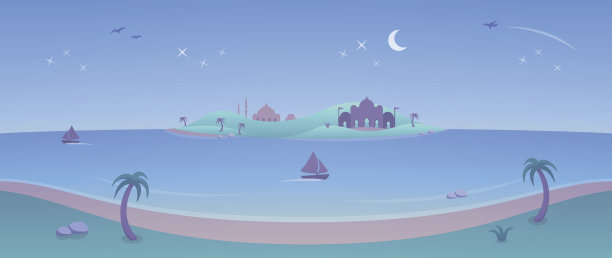 夜晚的阿拉伯岛天堂插图图片下载