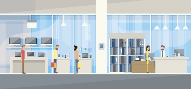 顾客与助理在现代电子商店商店图片下载