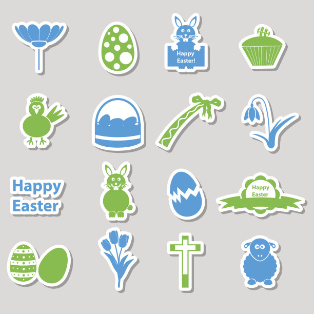 各种彩色复活节贴纸，附影eps10图片下载