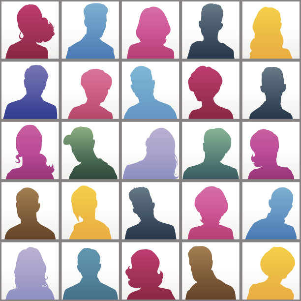 不同发型的剪影头像。图片下载