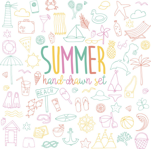 手绘夏季图标集图片下载