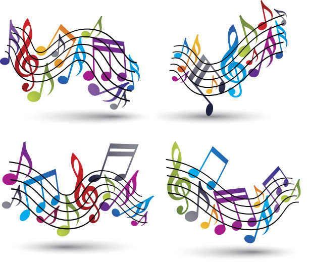 明亮的快乐向量五线谱与音符在白色的背景图片下载