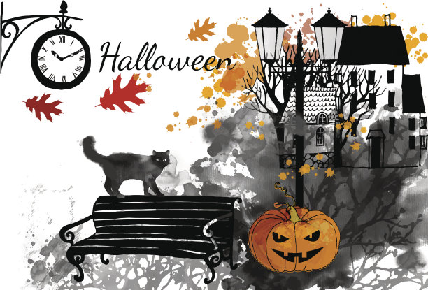 万圣节水彩矢量背景图片下载