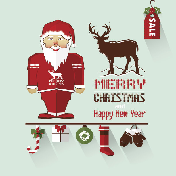 圣诞老人和鹿的圣诞风景。假日销售图片下载