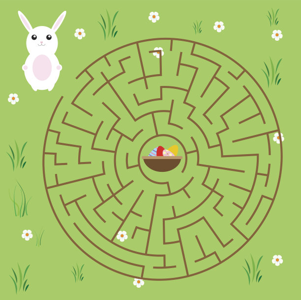 儿童迷宫游戏。童话的主题。帮助兔子找到找到复活节彩蛋的方法素材图片