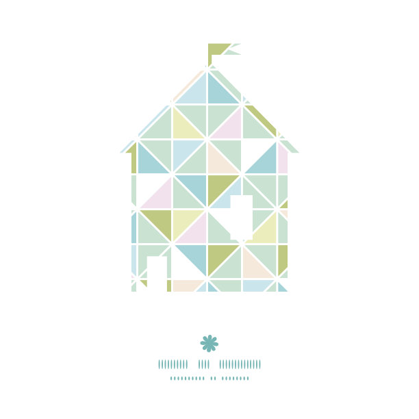 矢量彩色蜡笔三角形纹理房子剪影模式框架图片下载