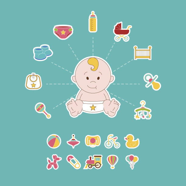 新生涂鸦元素集。宝宝笑了。快乐的孩子。孩子打印图片下载