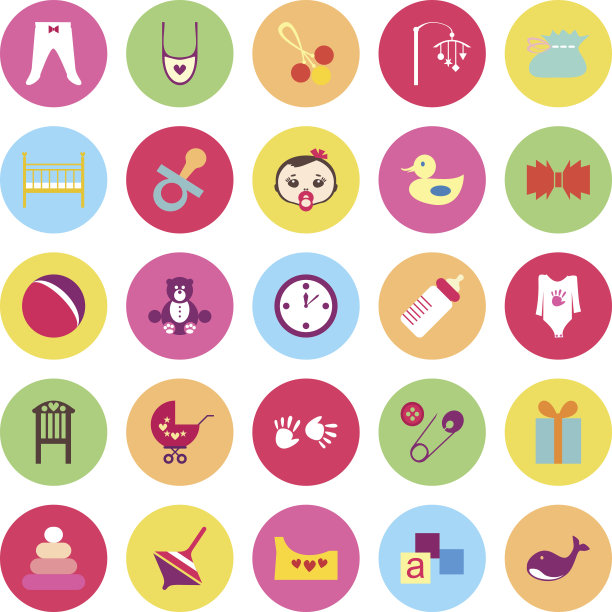一套彩色的婴儿用品与阴影图片下载