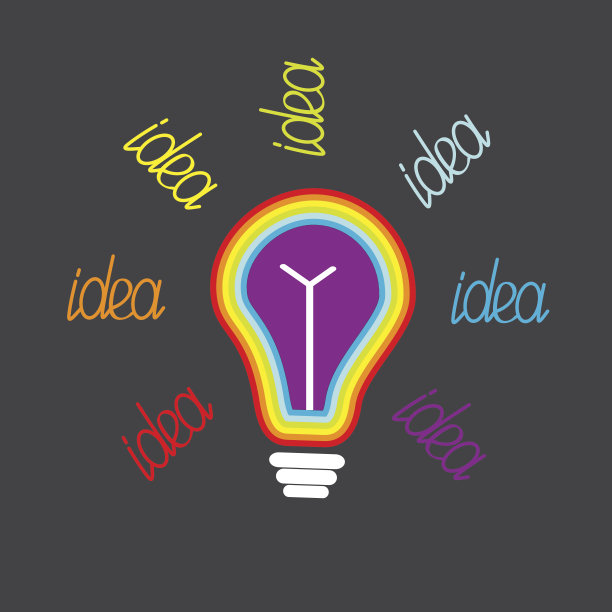 彩虹色的大灯泡。概念的概念。平面设计图片下载