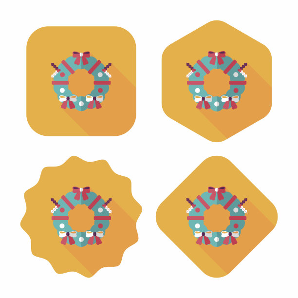 圣诞冬青花环与长影子扁平图标，eps10图片下载