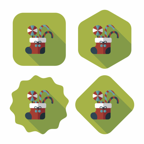 圣诞长袜与长影子扁平图标，eps10图片下载