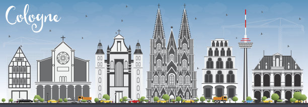 灰色建筑和蓝天的科隆天际线。图片下载