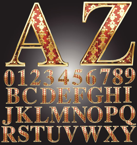 向量金色字母与红木图片下载