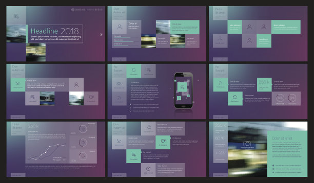 用于信息图的紫色和绿色元素素材图片