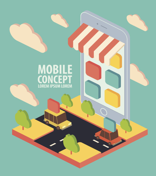 平面等距矢量手机应用概念图片下载