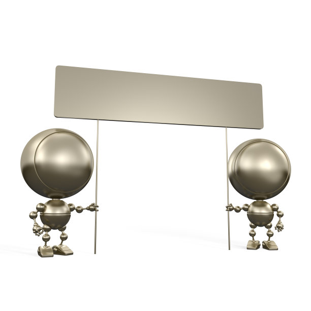 金色广告，上面有两个可爱的金色机器人图片下载