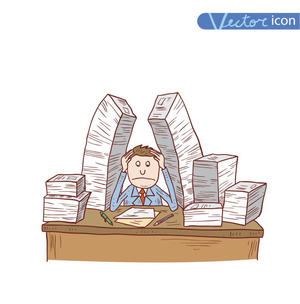 压力商人在办公室，矢量插图。图片下载