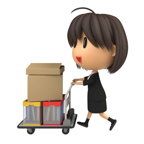 女职员用手推车搬运行李图片下载