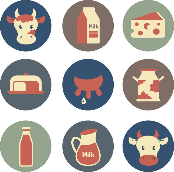 奶制品和奶制品平面图标设置图片下载