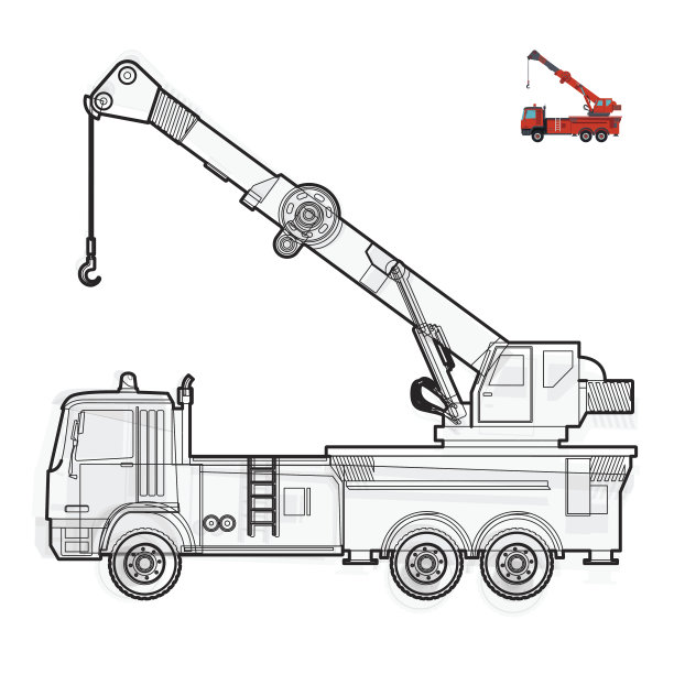 黑白线大吊车，钩在白色上图片下载