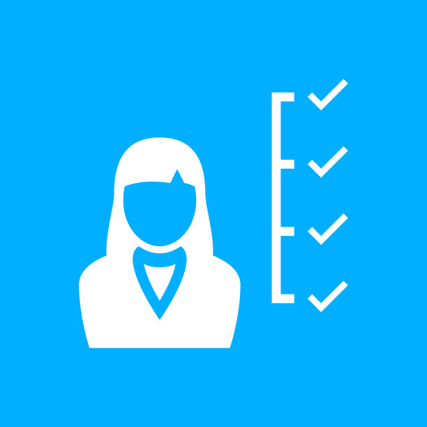 蓝色背景上的女商人图标。图片下载