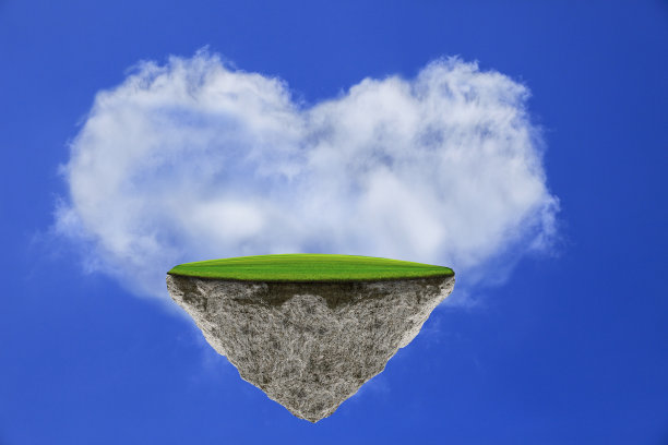 漂浮的岛屿对白云心形的蓝天图片下载