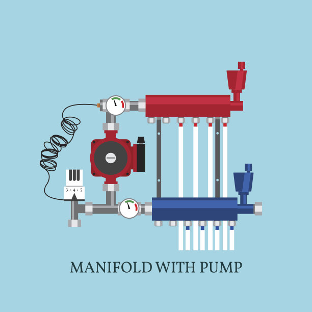 带有暖地板泵的歧管。图片下载