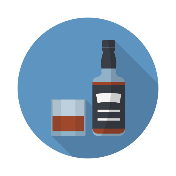 威士忌酒瓶和玻璃图标。图片下载