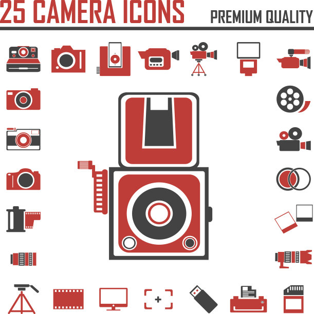 相机和视频图标设置，插图eps 10图片下载