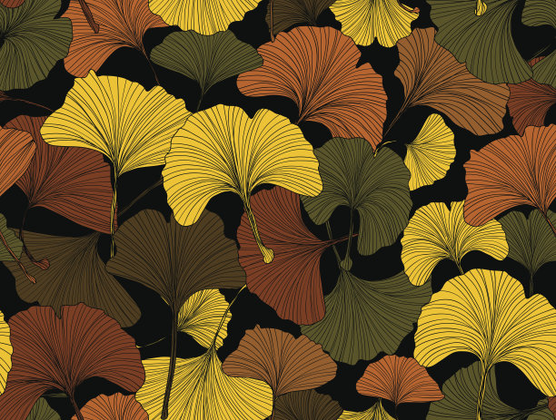 手绘银杏叶无缝图案图片下载