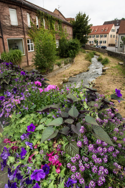 一条小溪穿过历史悠久的市中心图片下载