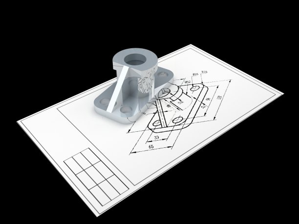 黑色背景上的机器零件和技术图纸图片下载