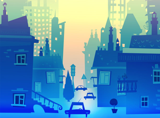 城市背景由不同的建筑剪影构成图片下载