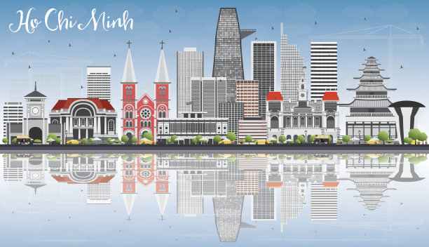 胡志明的灰色建筑和倒影图片下载