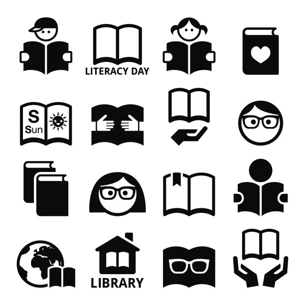 儿童和成人阅读书籍，国际扫盲日标志图片下载