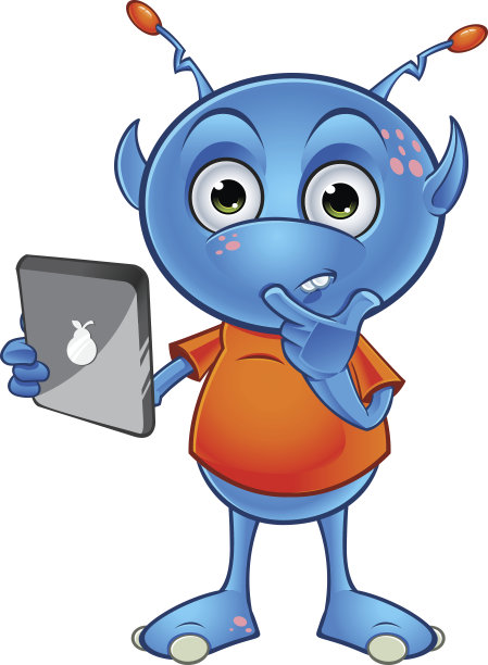 浅蓝色外星人-持有平板电脑图片下载