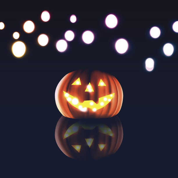 万圣节快乐的一天。南瓜在黑暗和散焦的背景图片下载