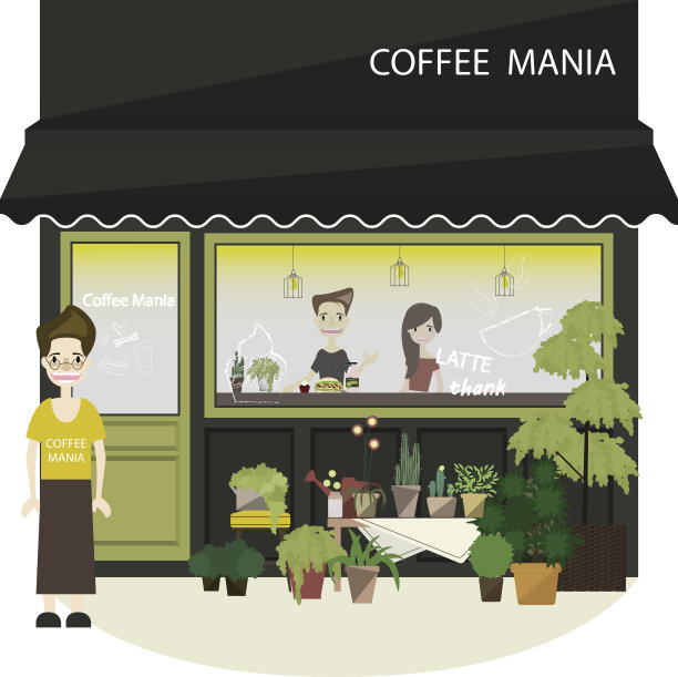 咖啡厅和餐厅内部的平面风格图片下载