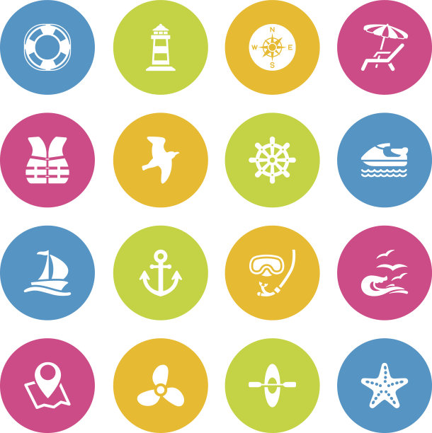 五彩缤纷的帆船和大海- 16个图标图片下载